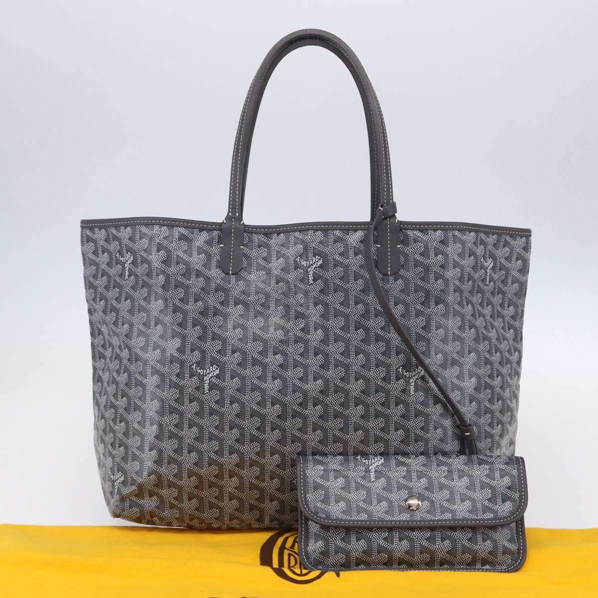 GOYARD Herringbone Saint Louis PM Tote Bag PVC Gray Auth 151375SM