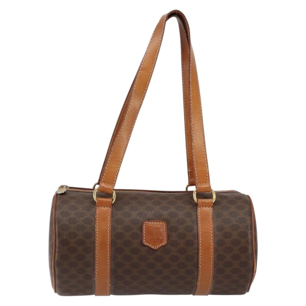 CELINE Macadam Canvas Hand Bag PVC Brown Gold Auth 151395
