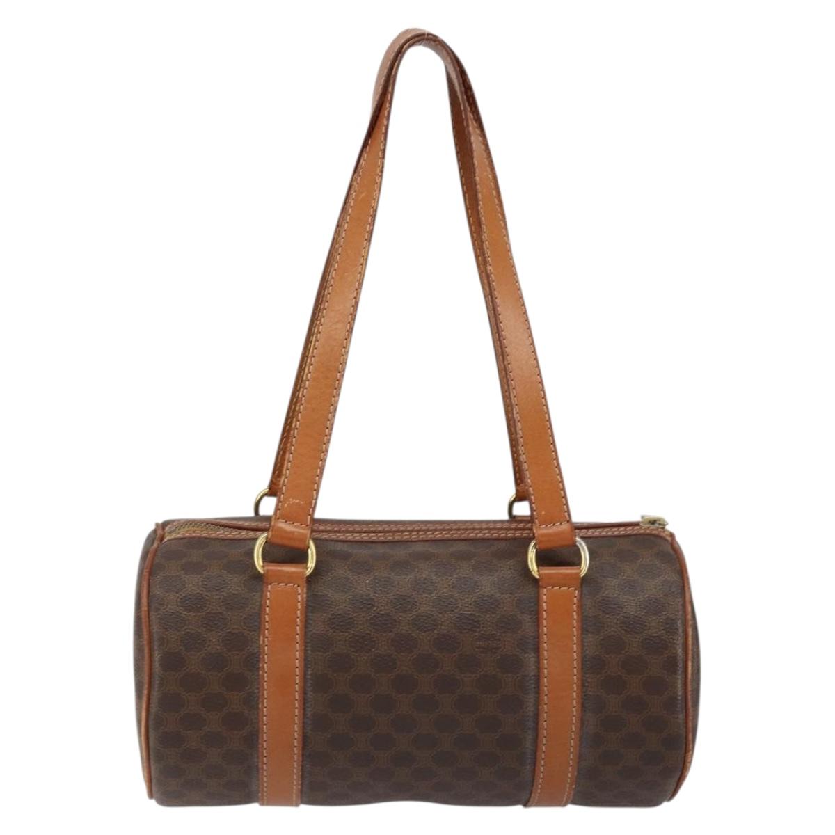 CELINE Macadam Canvas Hand Bag PVC Brown Gold Auth 151395