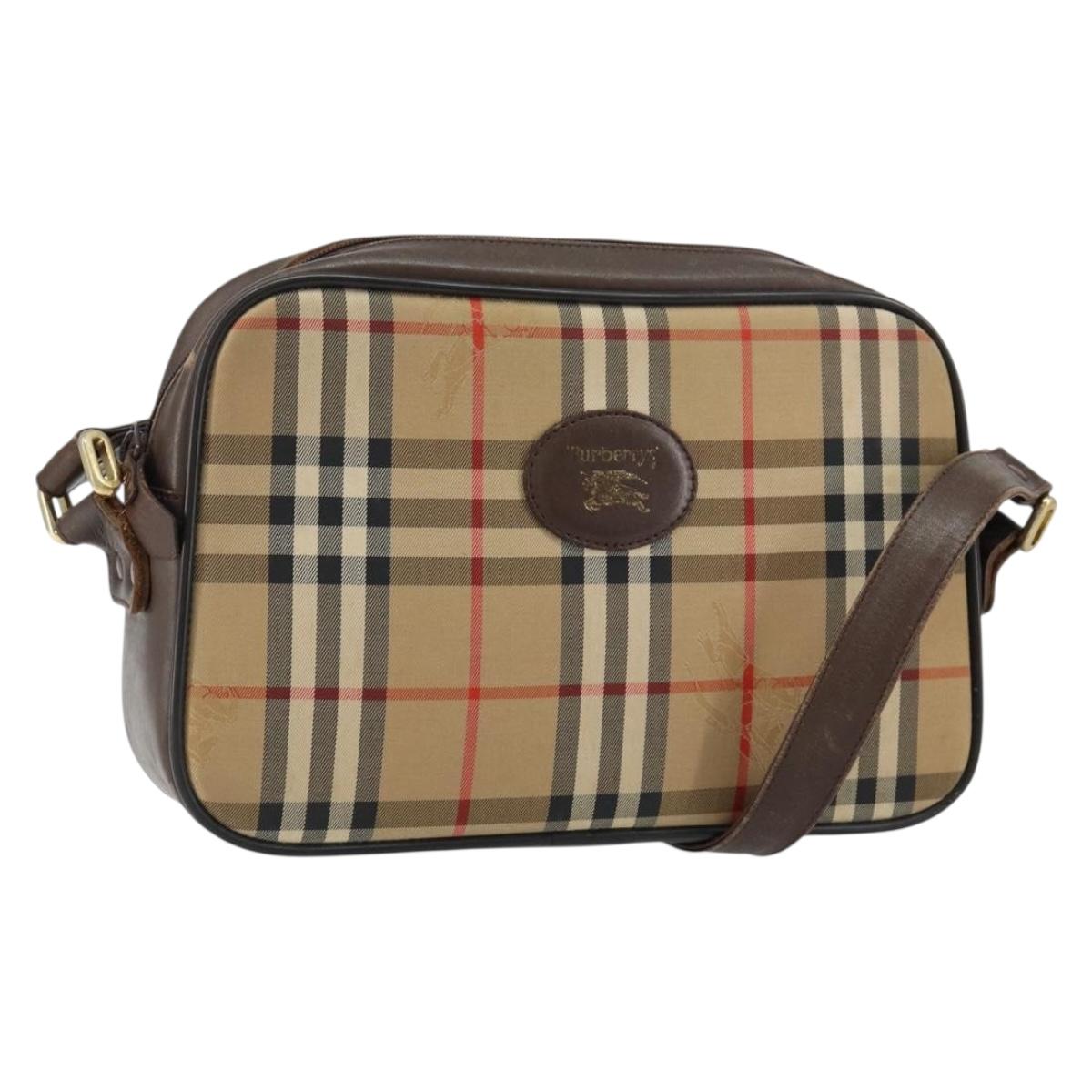 Burberrys Nova Check Shoulder Bag Canvas Beige Gold Auth 151396