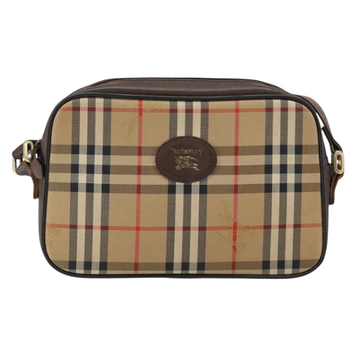 Burberrys Nova Check Shoulder Bag Canvas Beige Gold Auth 151396