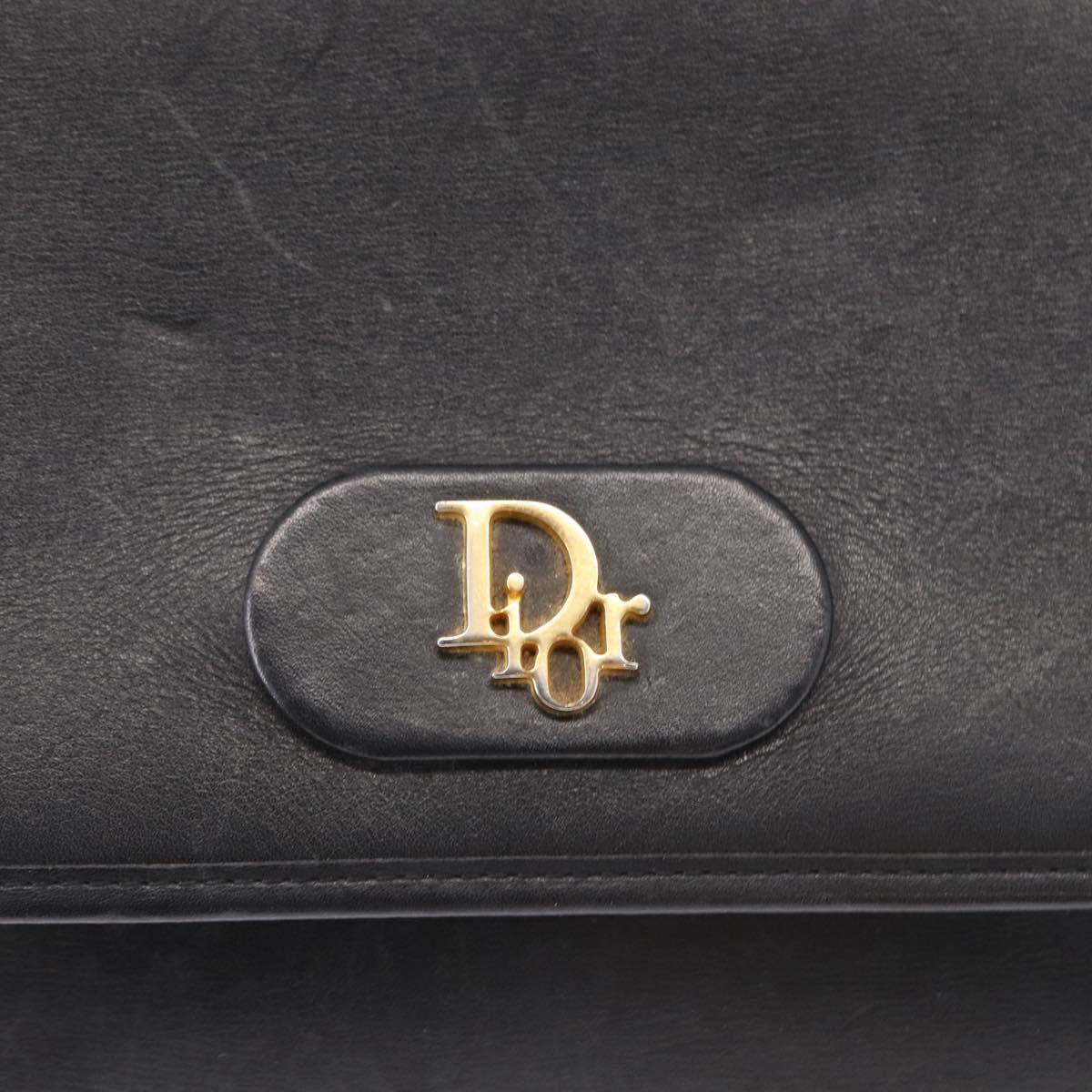 Christian Dior Shoulder Bag Leather Black Gold Auth 151397