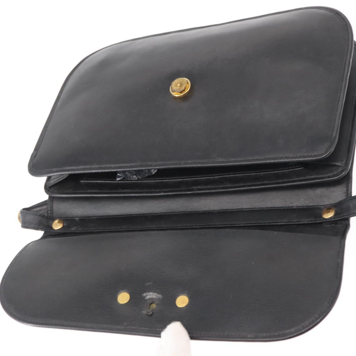 Christian Dior Shoulder Bag Leather Black Gold Auth 151397