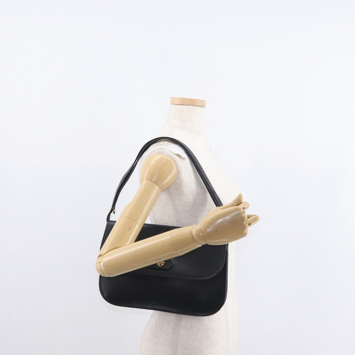 Christian Dior Shoulder Bag Leather Black Gold Auth 151397