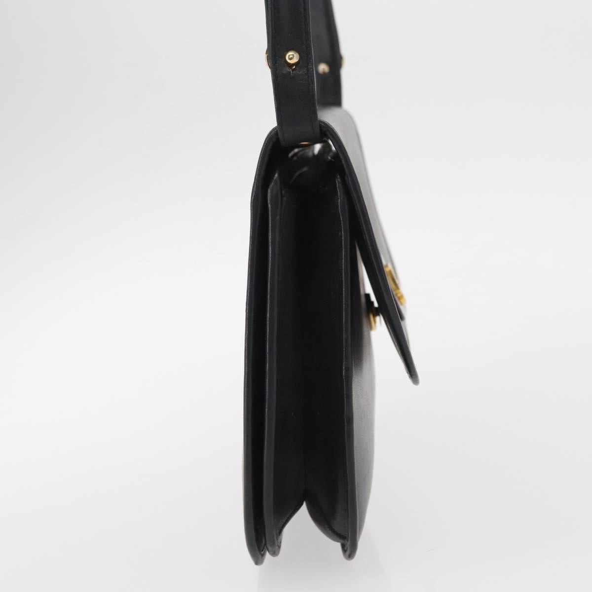 Christian Dior Shoulder Bag Leather Black Gold Auth 151397