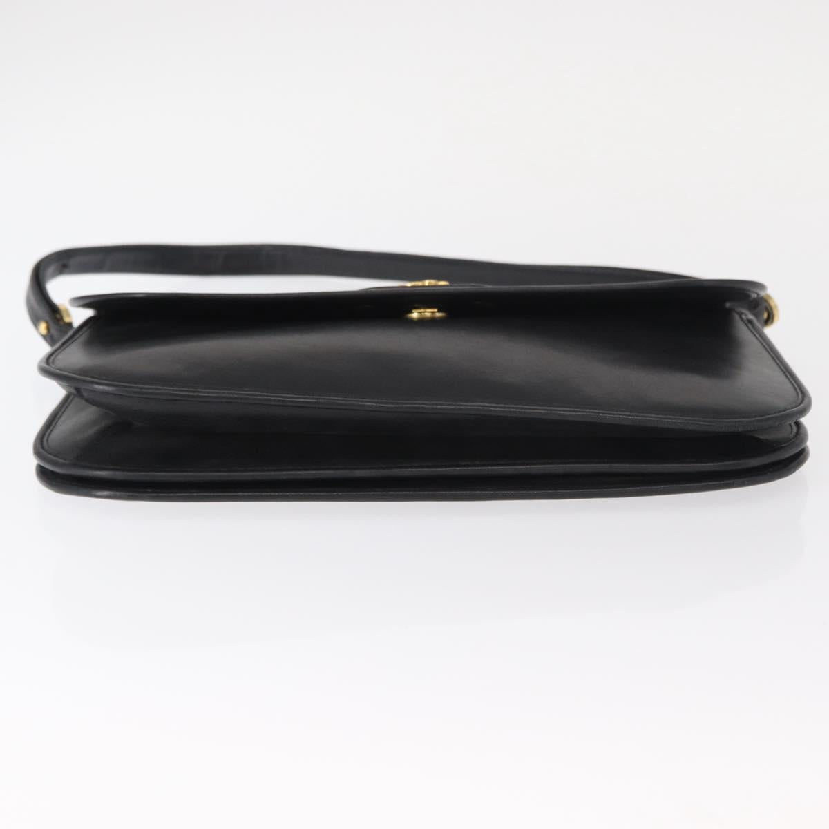 Christian Dior Shoulder Bag Leather Black Gold Auth 151397