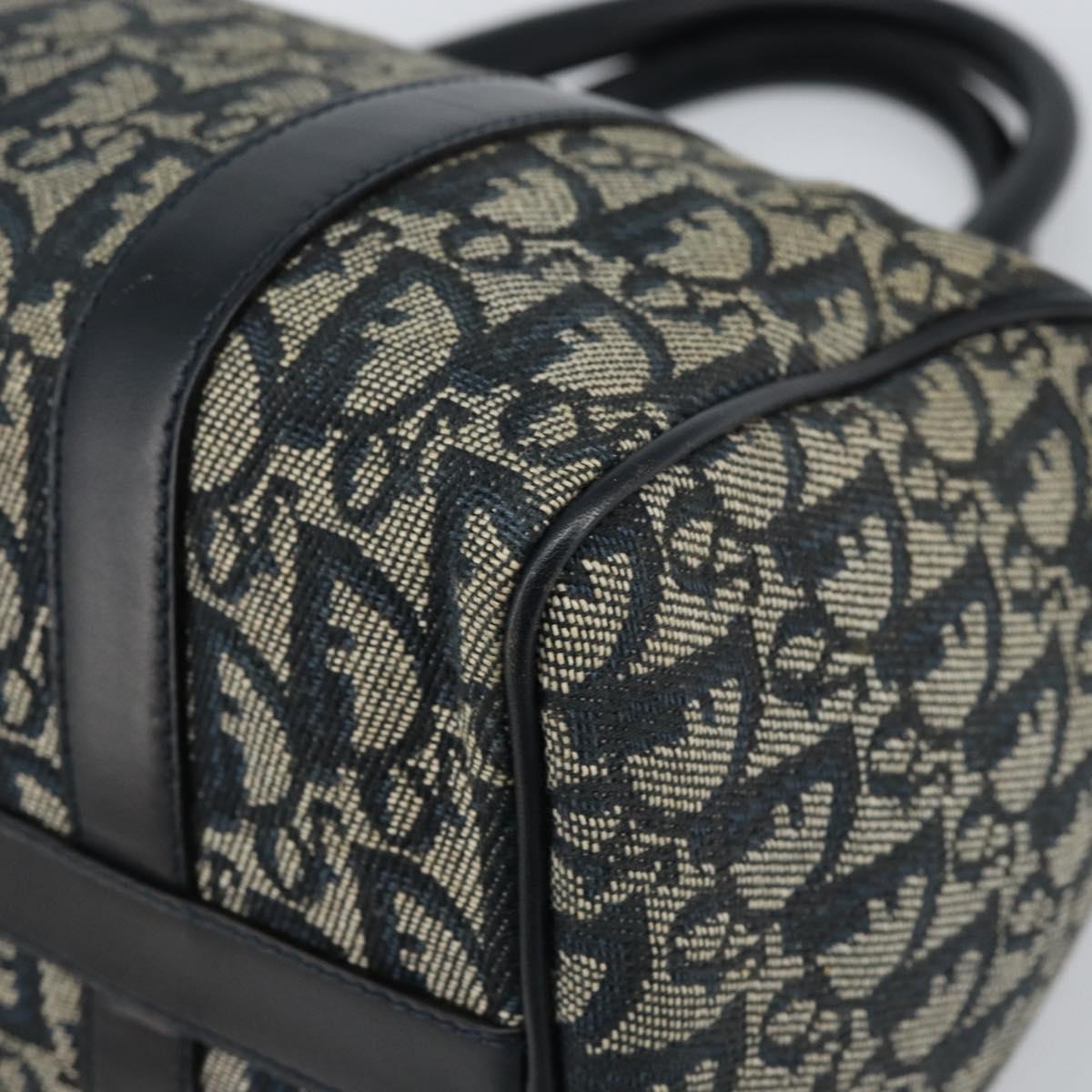 Christian Dior Trotter Canvas Boston Bag Navy Gold Auth 151399V