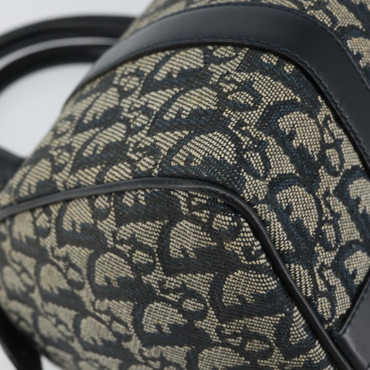 Christian Dior Trotter Canvas Boston Bag Navy Gold Auth 151399V