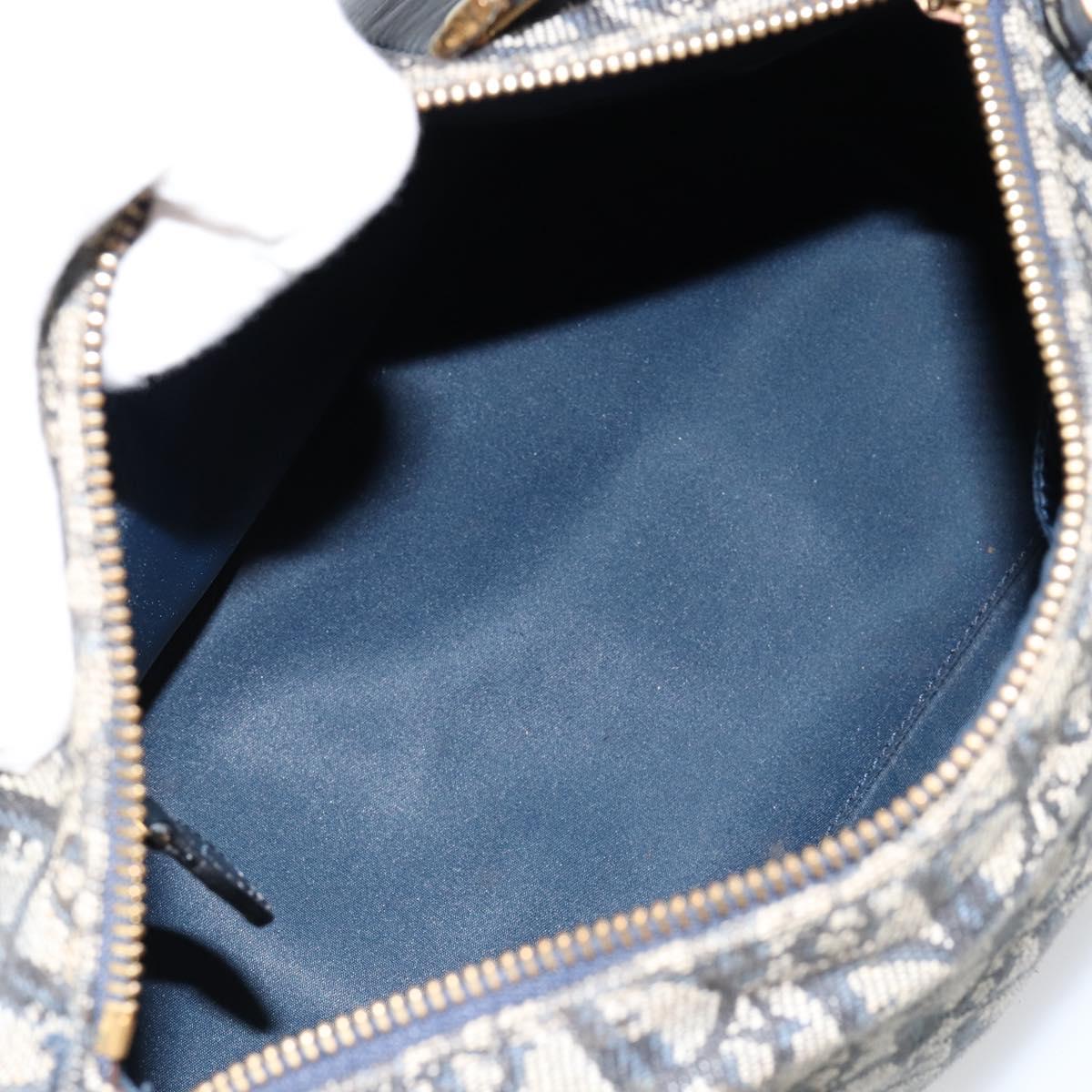 Christian Dior Trotter Canvas Boston Bag Navy Gold Auth 151399V