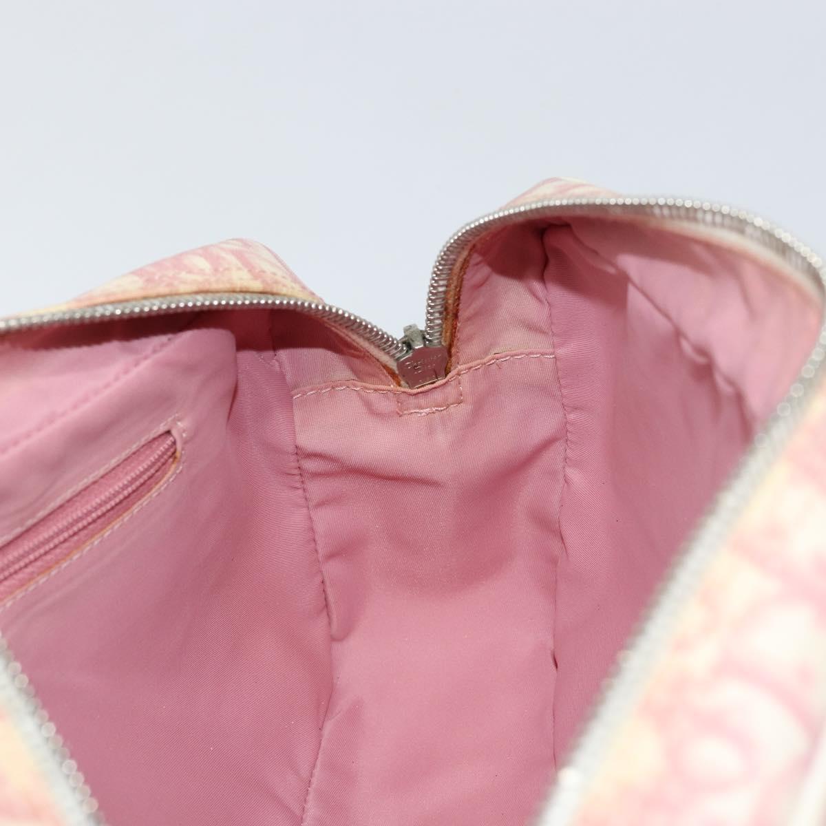 Christian Dior Trotter Canvas Shoulder Bag Pink Silver Auth 151400