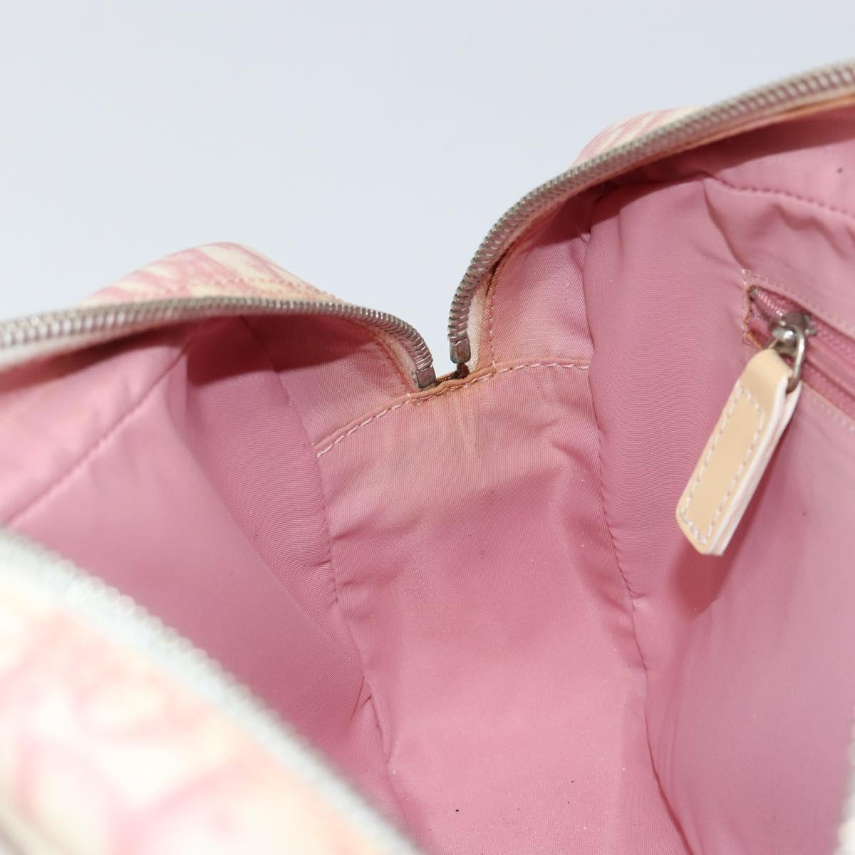 Christian Dior Trotter Canvas Shoulder Bag Pink Silver Auth 151400