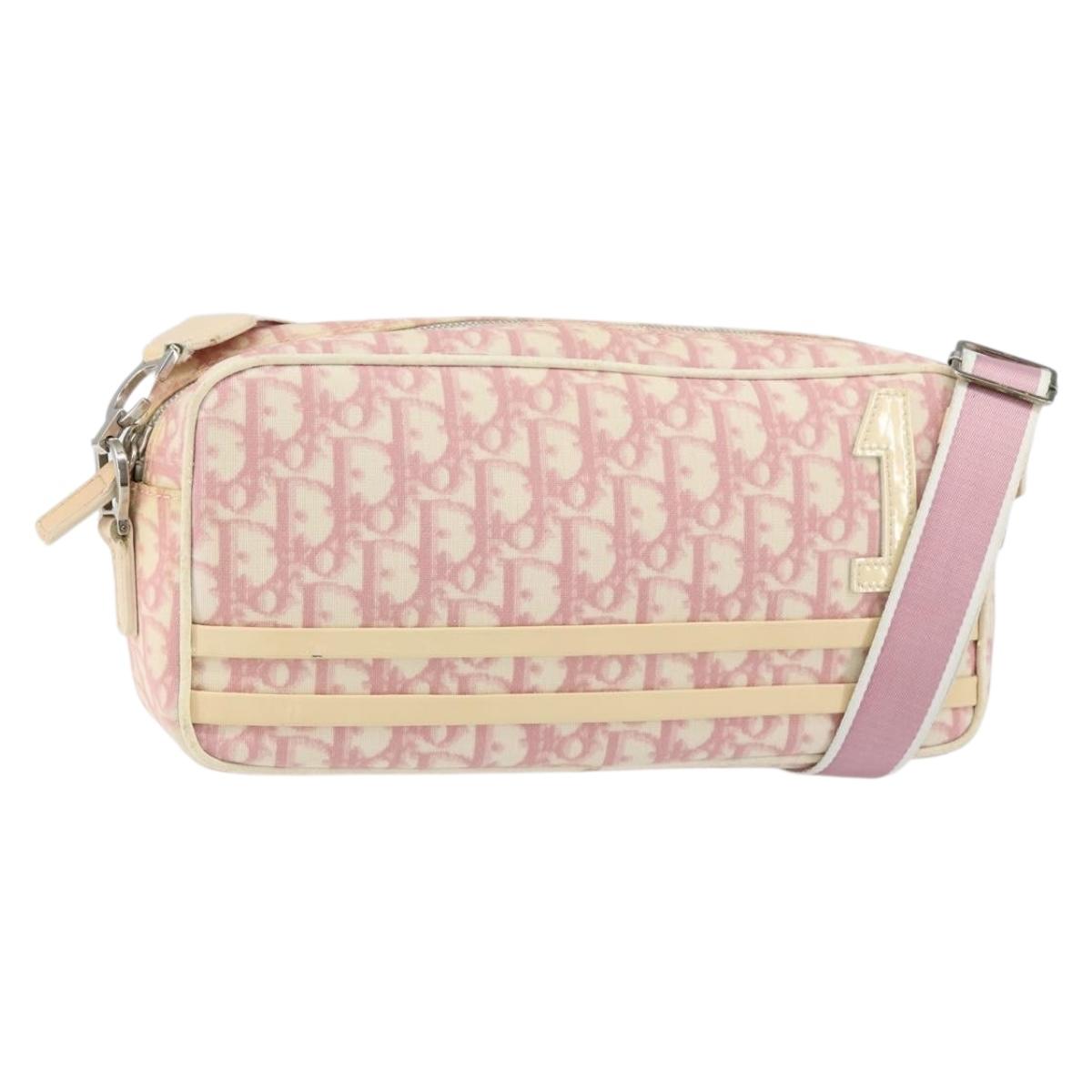 Christian Dior Trotter Canvas Shoulder Bag Pink Silver Auth 151400