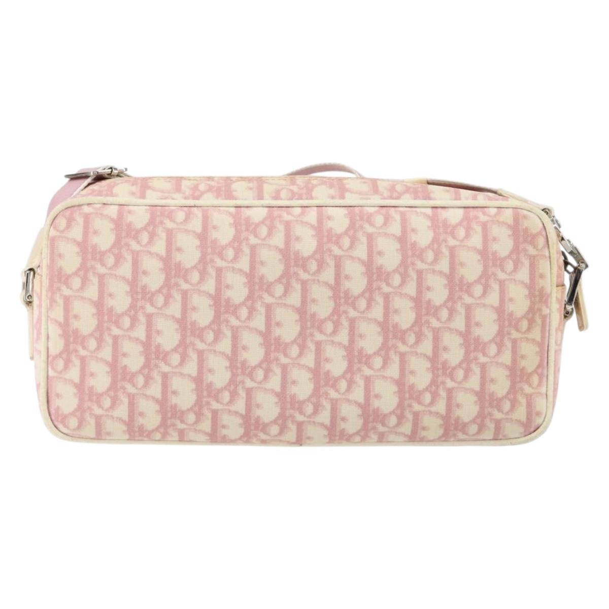 Christian Dior Trotter Canvas Shoulder Bag Pink Silver Auth 151400