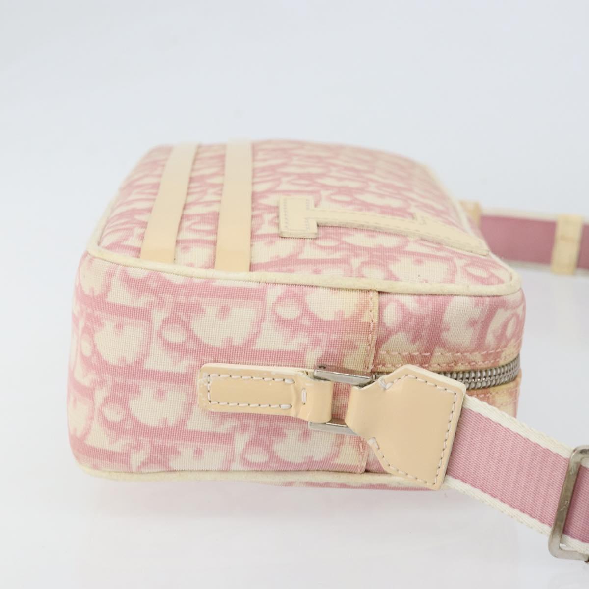 Christian Dior Trotter Canvas Shoulder Bag Pink Silver Auth 151400