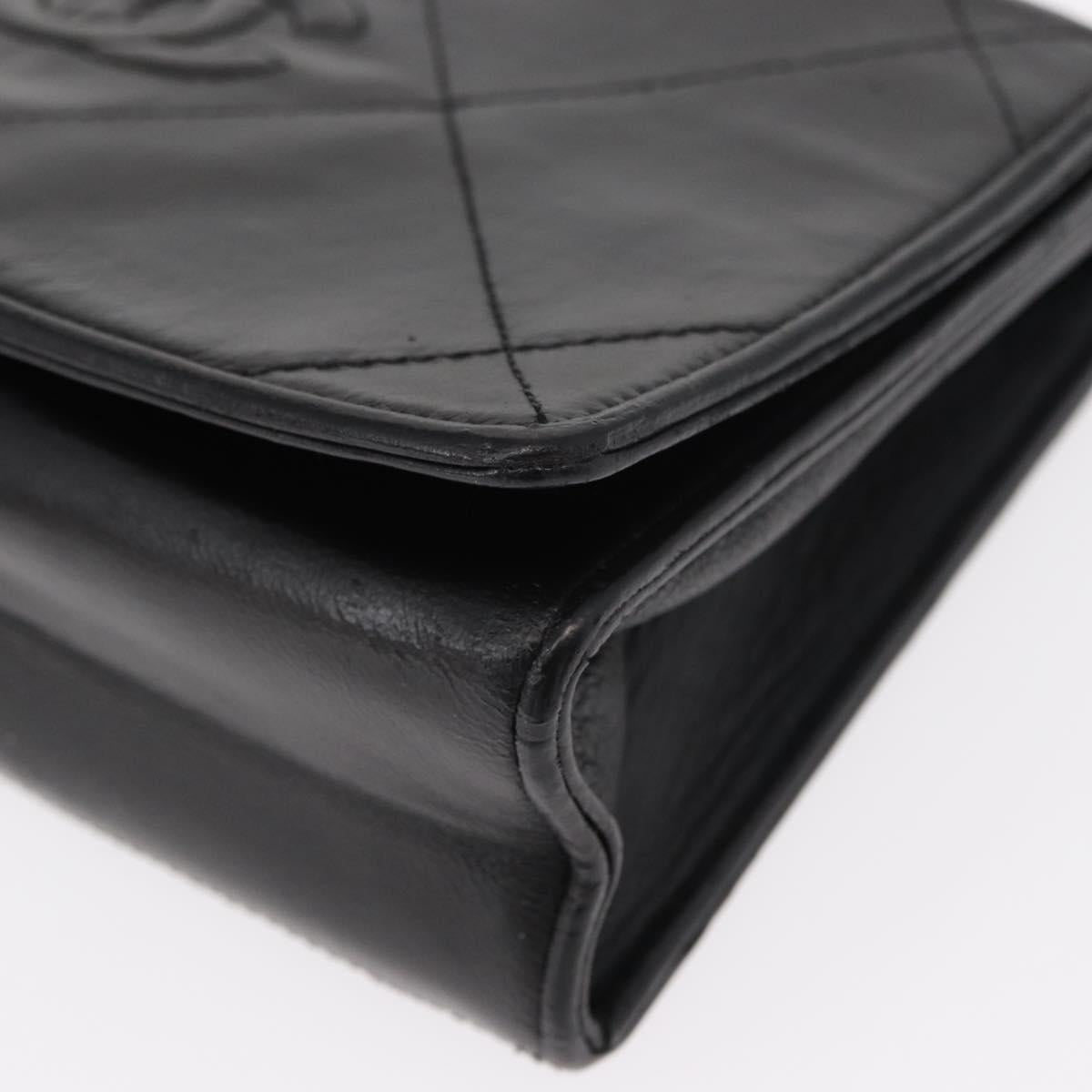 CHANEL Matelasse Chain Shoulder Bag Lamb Skin Black Gold CC Auth 151404