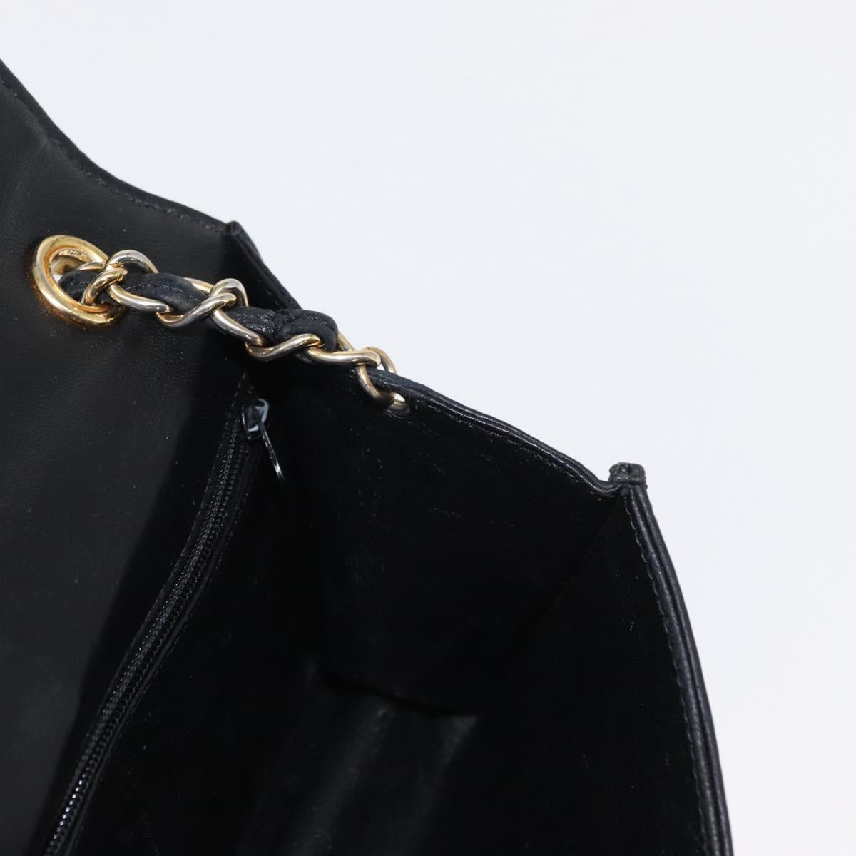 CHANEL Matelasse Chain Shoulder Bag Lamb Skin Black Gold CC Auth 151404