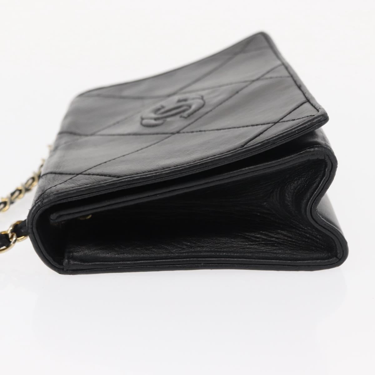 CHANEL Matelasse Chain Shoulder Bag Lamb Skin Black Gold CC Auth 151404