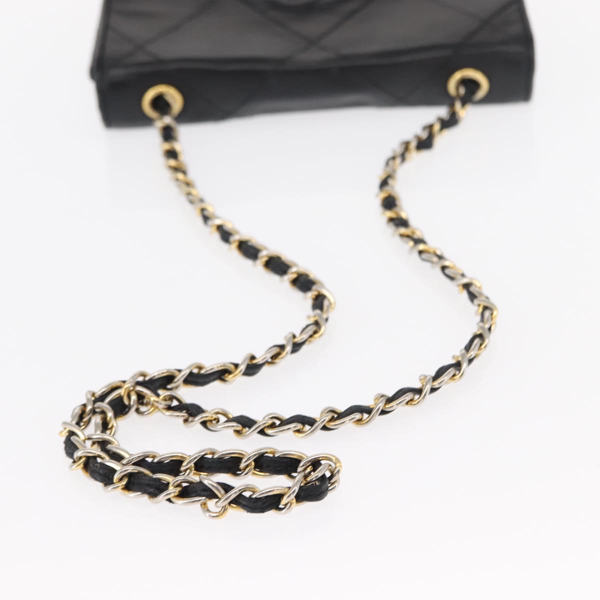 CHANEL Matelasse Chain Shoulder Bag Lamb Skin Black Gold CC Auth 151404