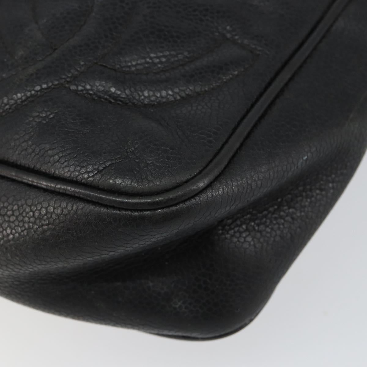 CHANEL Triple COCO Mark Shoulder Bag Caviar Skin Black Gold CC Auth 151405