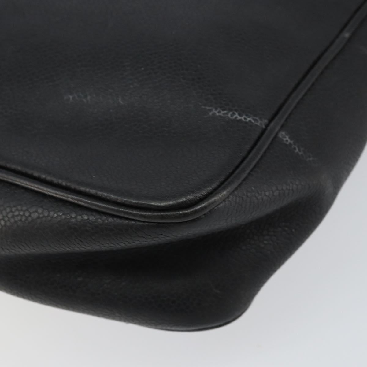 CHANEL Triple COCO Mark Shoulder Bag Caviar Skin Black Gold CC Auth 151405