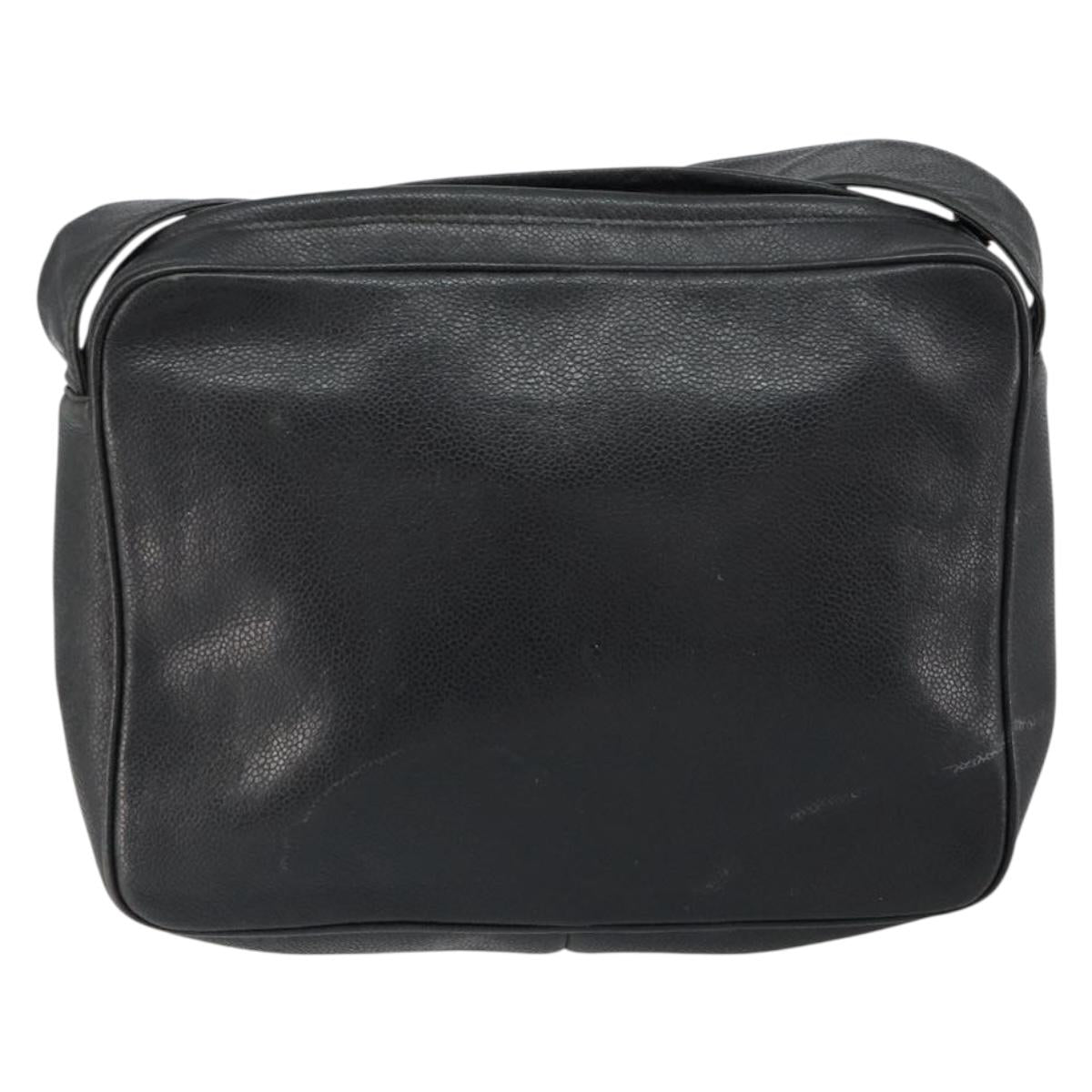 CHANEL Triple COCO Mark Shoulder Bag Caviar Skin Black Gold CC Auth 151405