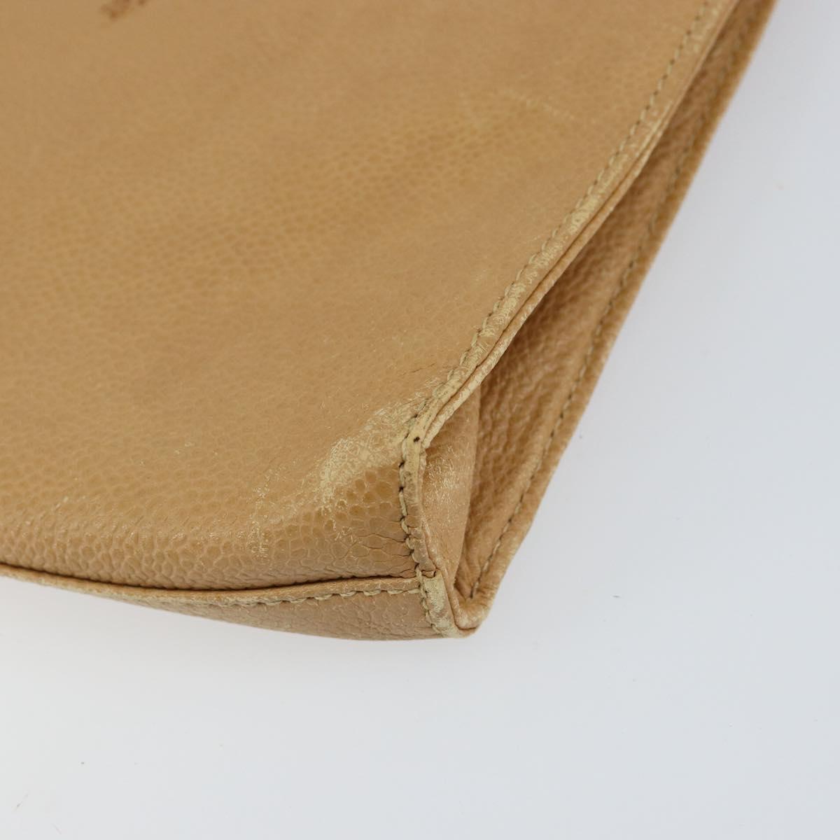 CHANEL COCO Mark Document Case Clutch Bag Caviar Skin Beige Gold CC Auth 151406