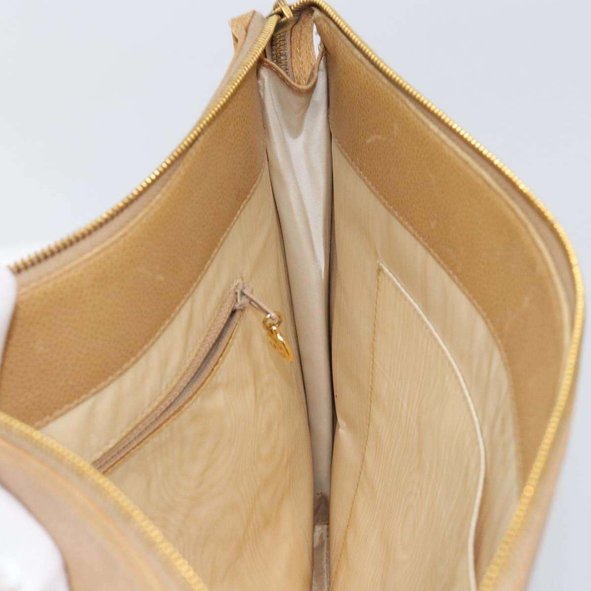 CHANEL COCO Mark Document Case Clutch Bag Caviar Skin Beige Gold CC Auth 151406