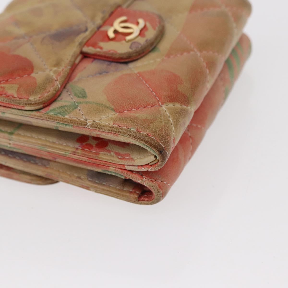 CHANEL Matelasse Compact Wallet Lamb Skin Multicolor CC Auth 151409