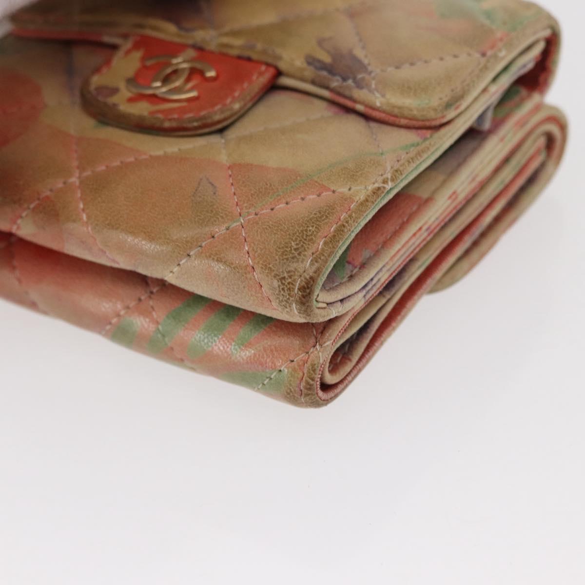 CHANEL Matelasse Compact Wallet Lamb Skin Multicolor CC Auth 151409