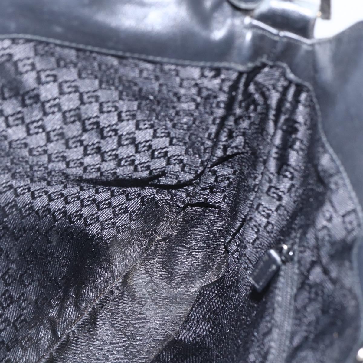 GUCCI Bamboo Shoulder Bag Leather 2way Black Silver 001 4095 Auth 151422