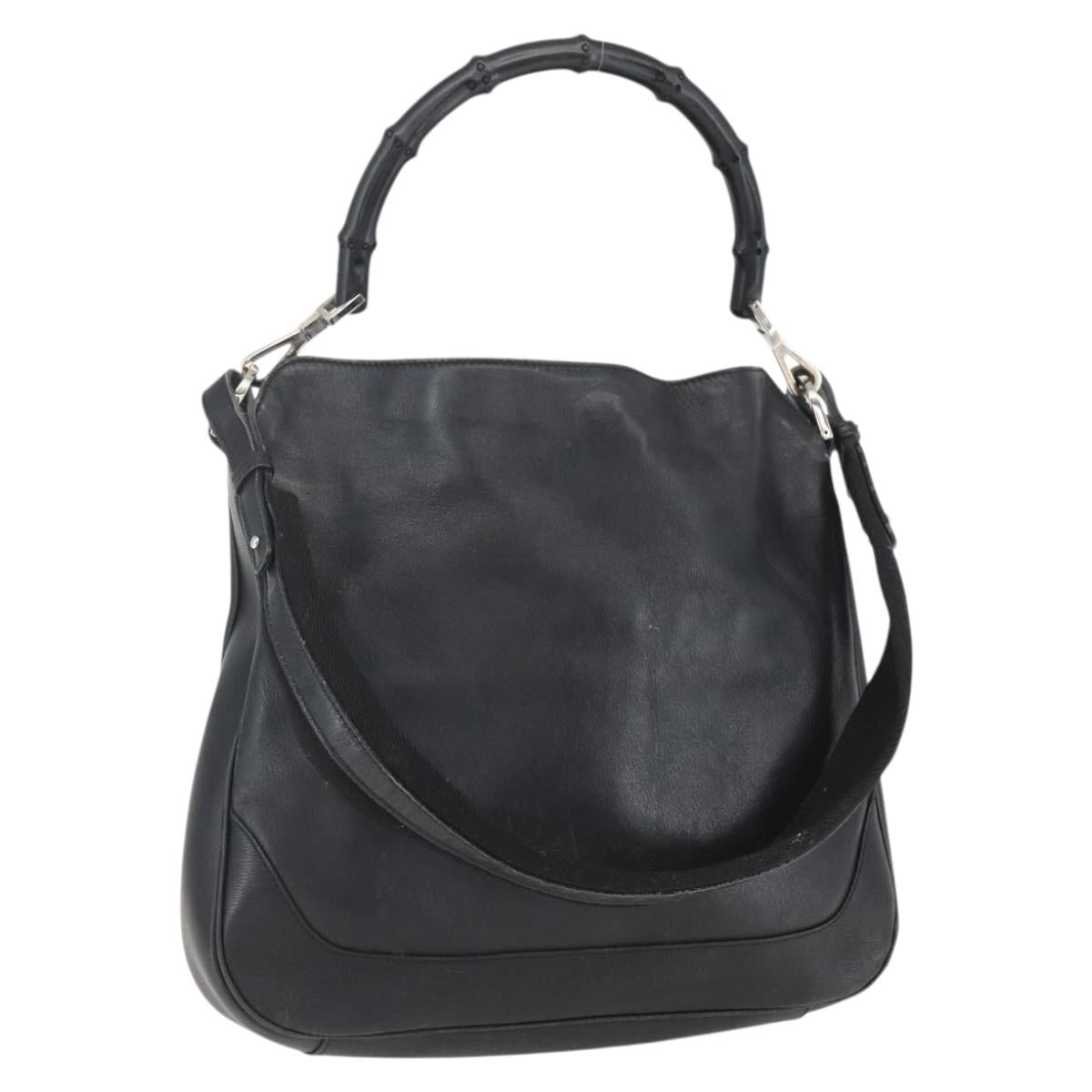 GUCCI Bamboo Shoulder Bag Leather 2way Black Silver 001 4095 Auth 151422