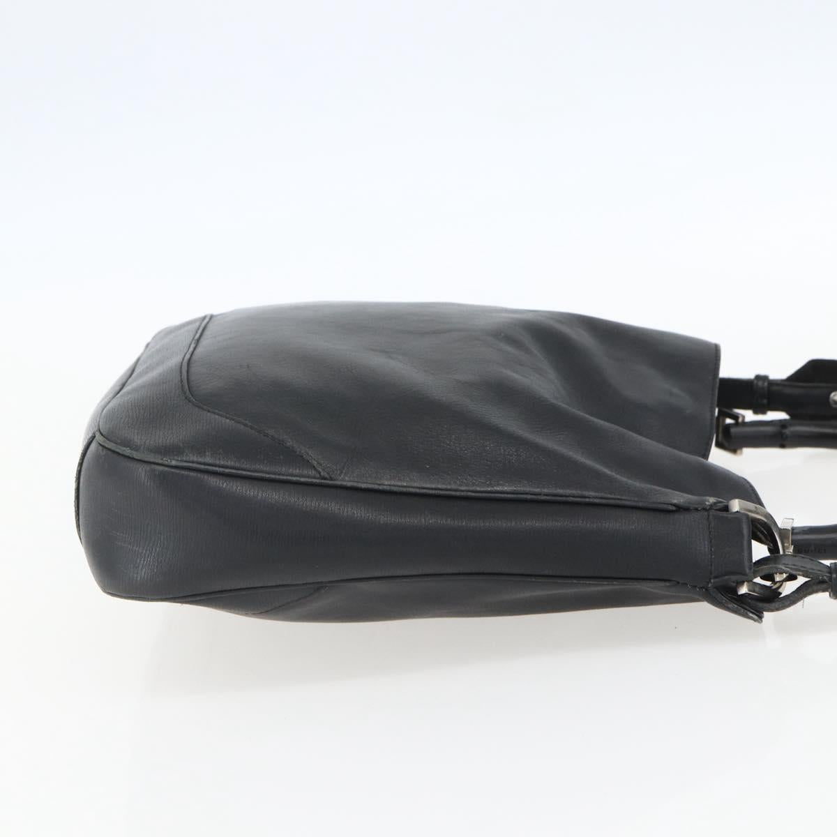 GUCCI Bamboo Shoulder Bag Leather 2way Black Silver 001 4095 Auth 151422