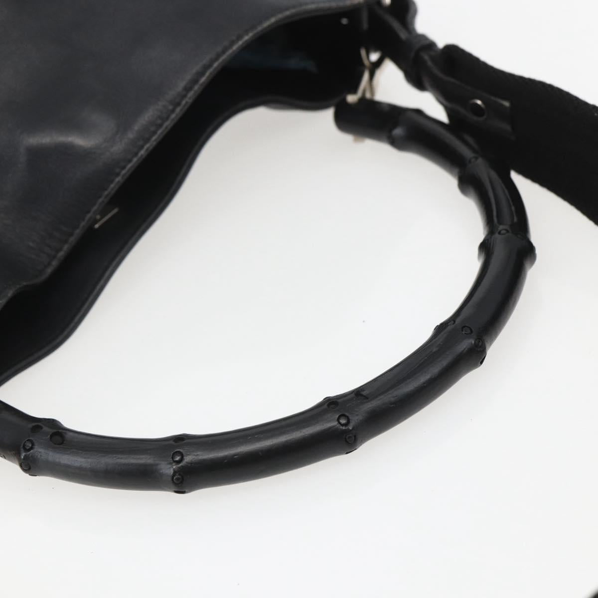 GUCCI Bamboo Shoulder Bag Leather 2way Black Silver 001 4095 Auth 151422