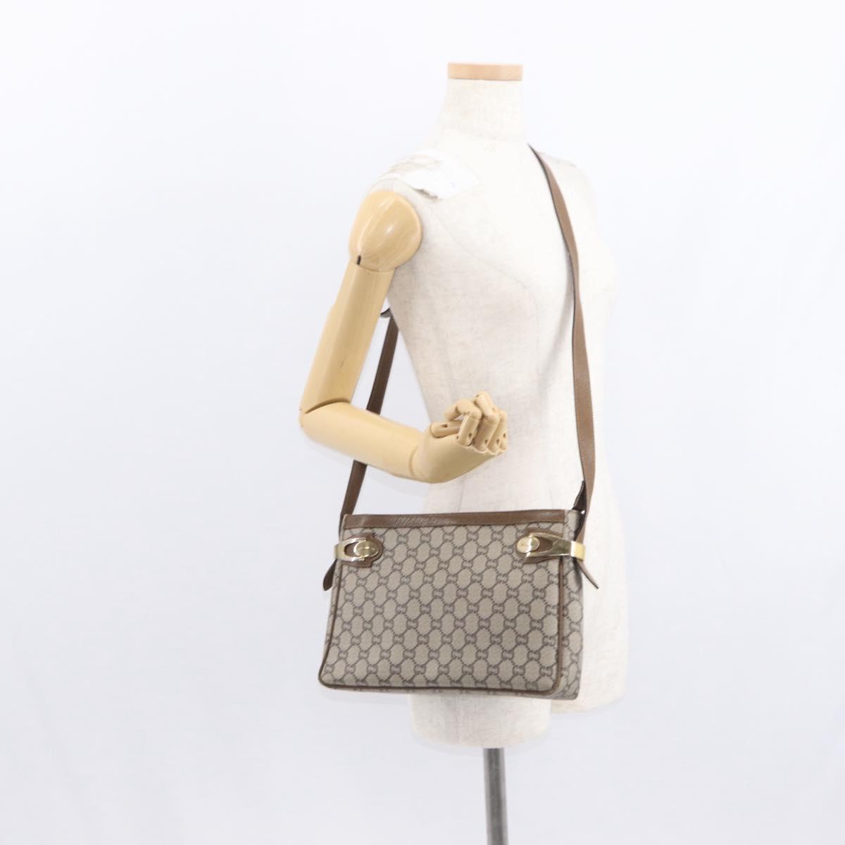 GUCCI GG Plus Supreme Shoulder Bag PVC Beige Gold Auth 151424