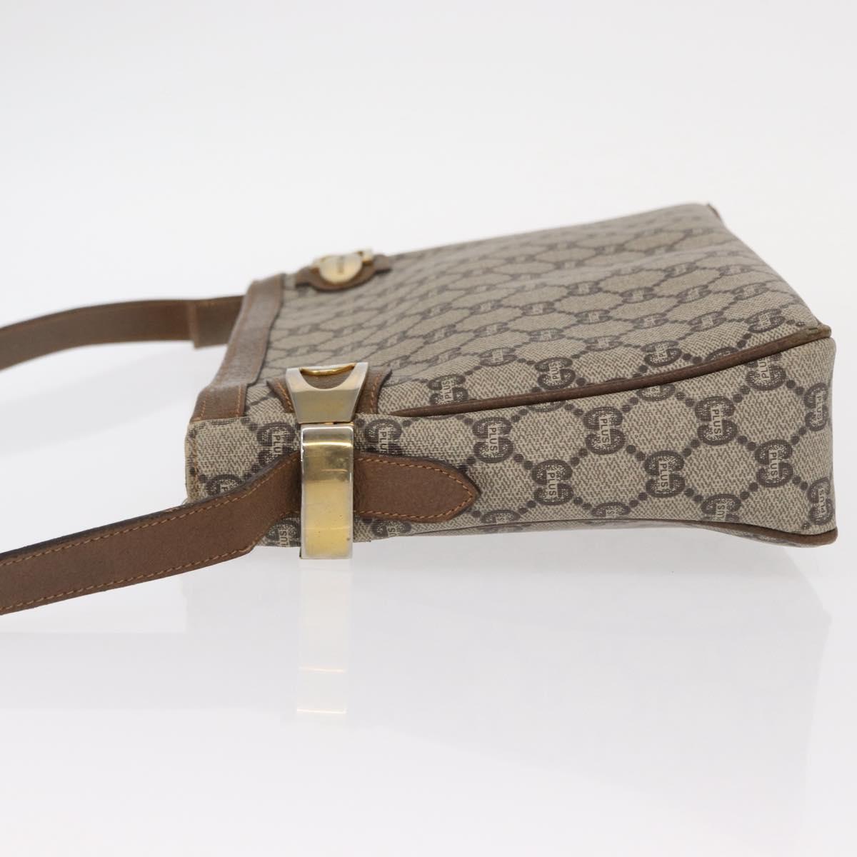 GUCCI GG Plus Supreme Shoulder Bag PVC Beige Gold Auth 151424