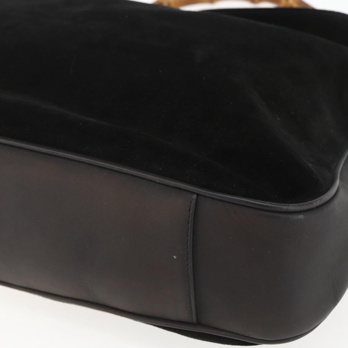 GUCCI Bamboo Shoulder Bag Suede 2way Black Gold 001 1577 2123 Auth 151425