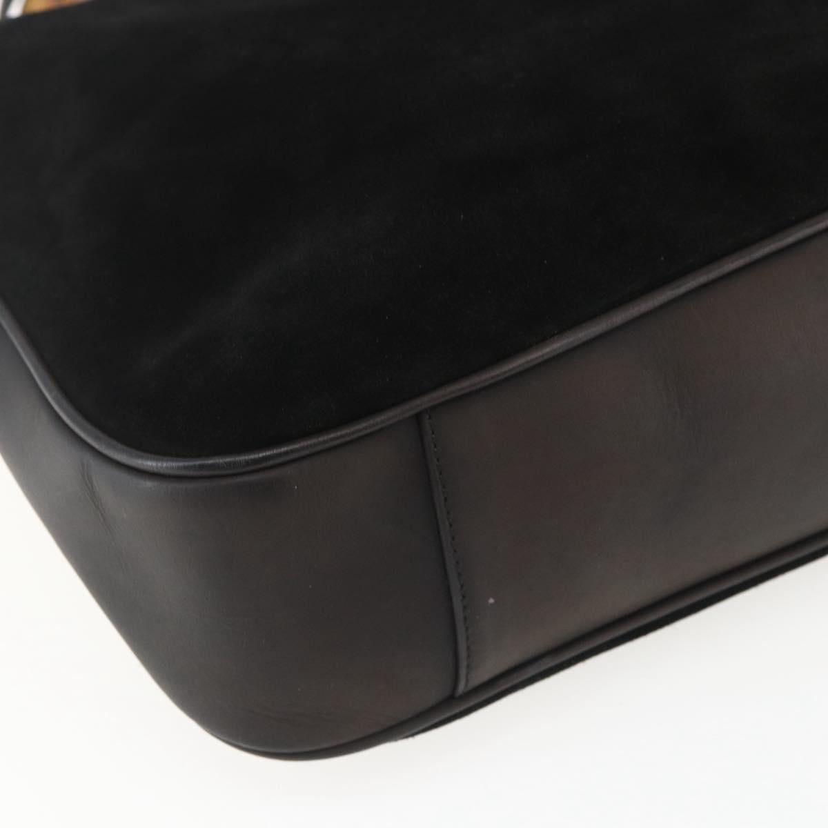 GUCCI Bamboo Shoulder Bag Suede 2way Black Gold 001 1577 2123 Auth 151425