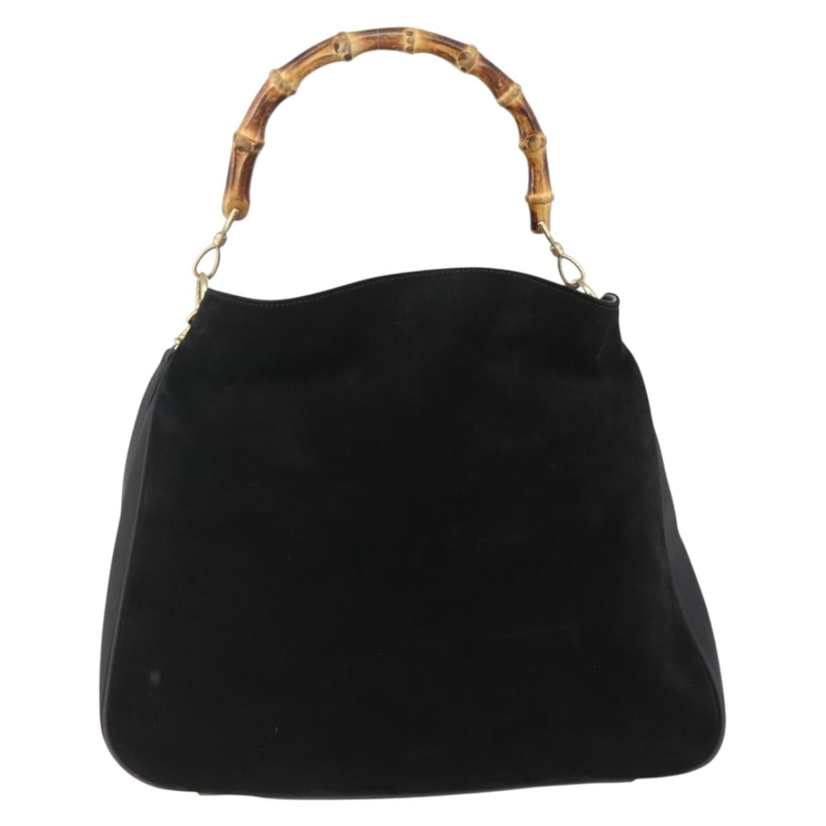 GUCCI Bamboo Shoulder Bag Suede 2way Black Gold 001 1577 2123 Auth 151425