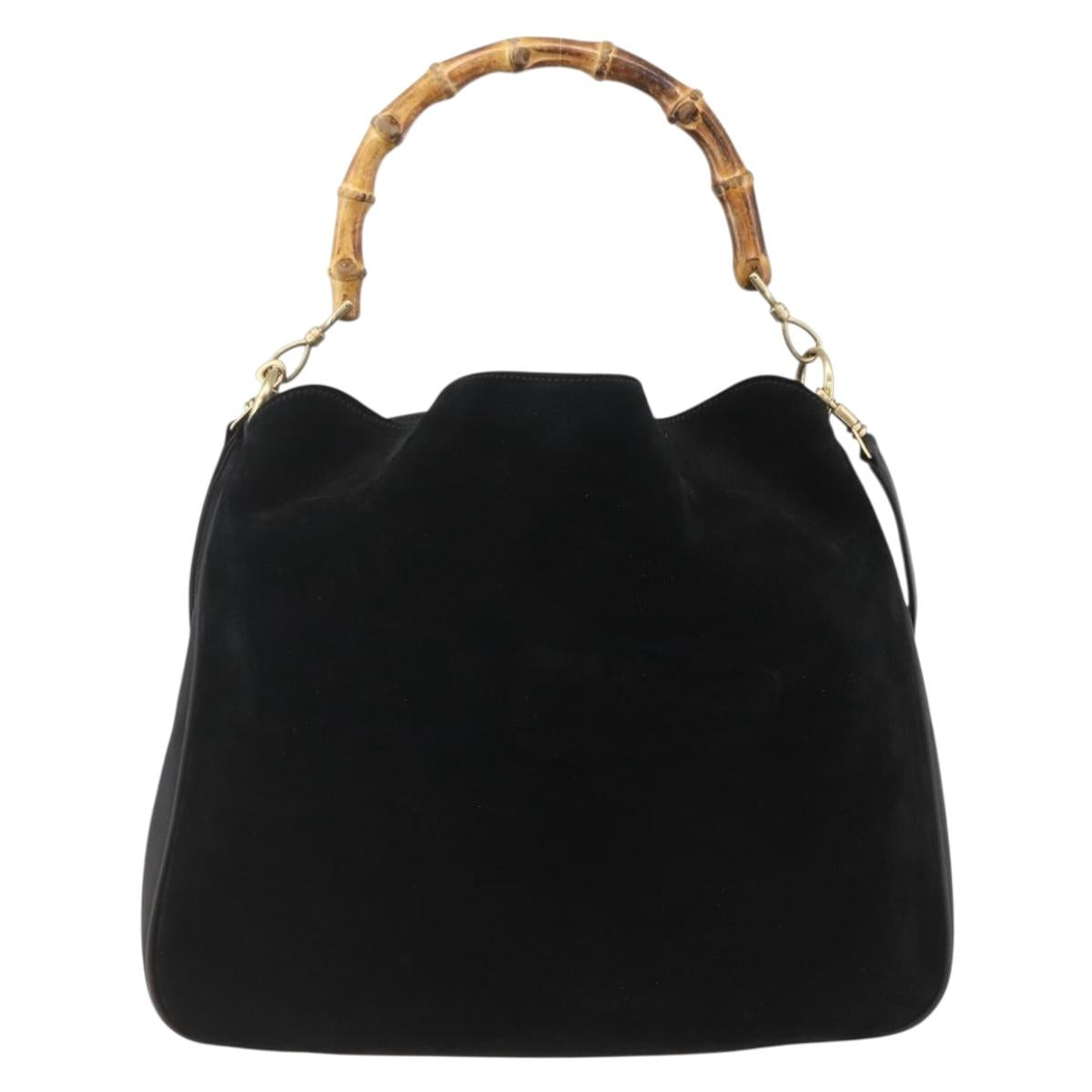 GUCCI Bamboo Shoulder Bag Suede 2way Black Gold 001 1577 2123 Auth 151425