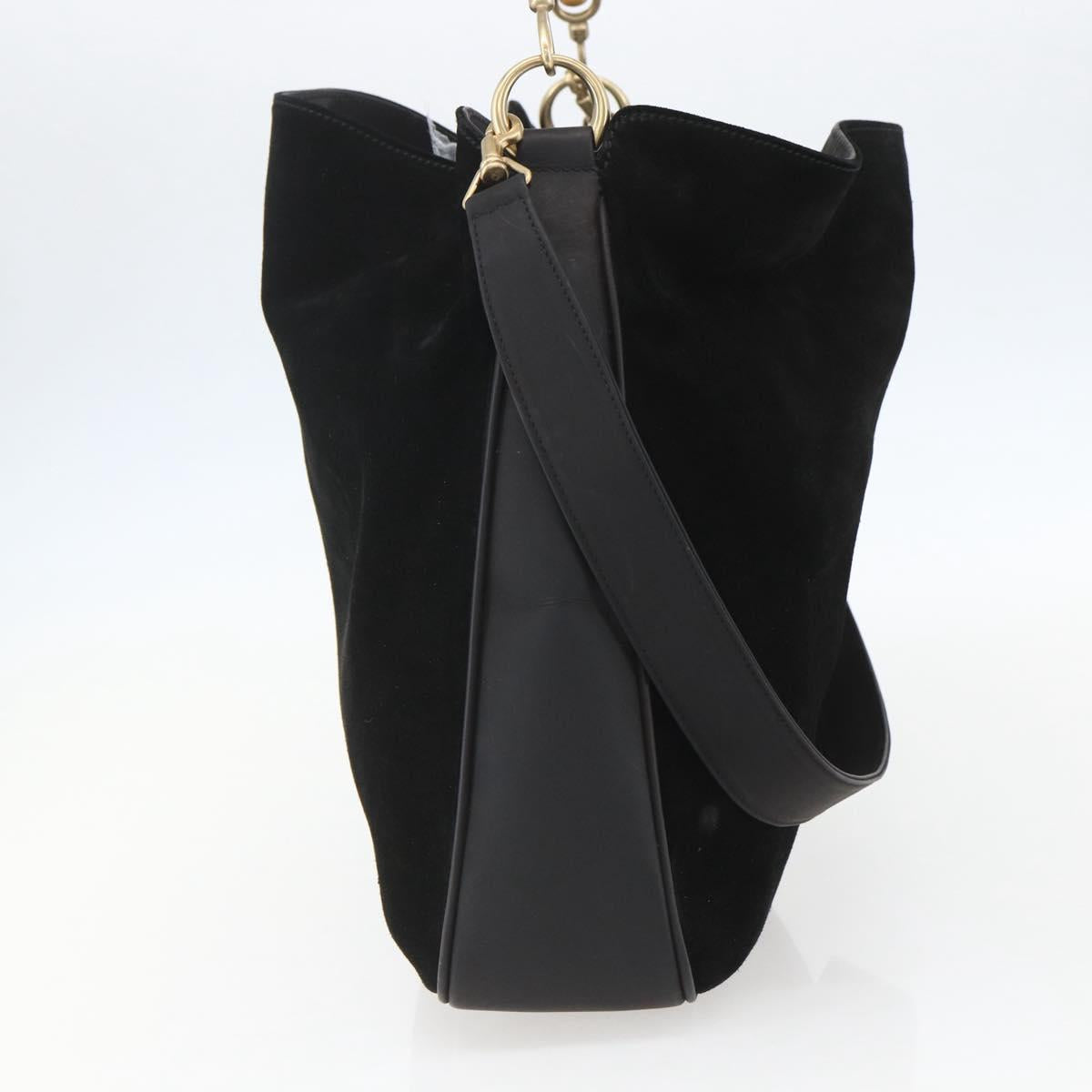 GUCCI Bamboo Shoulder Bag Suede 2way Black Gold 001 1577 2123 Auth 151425