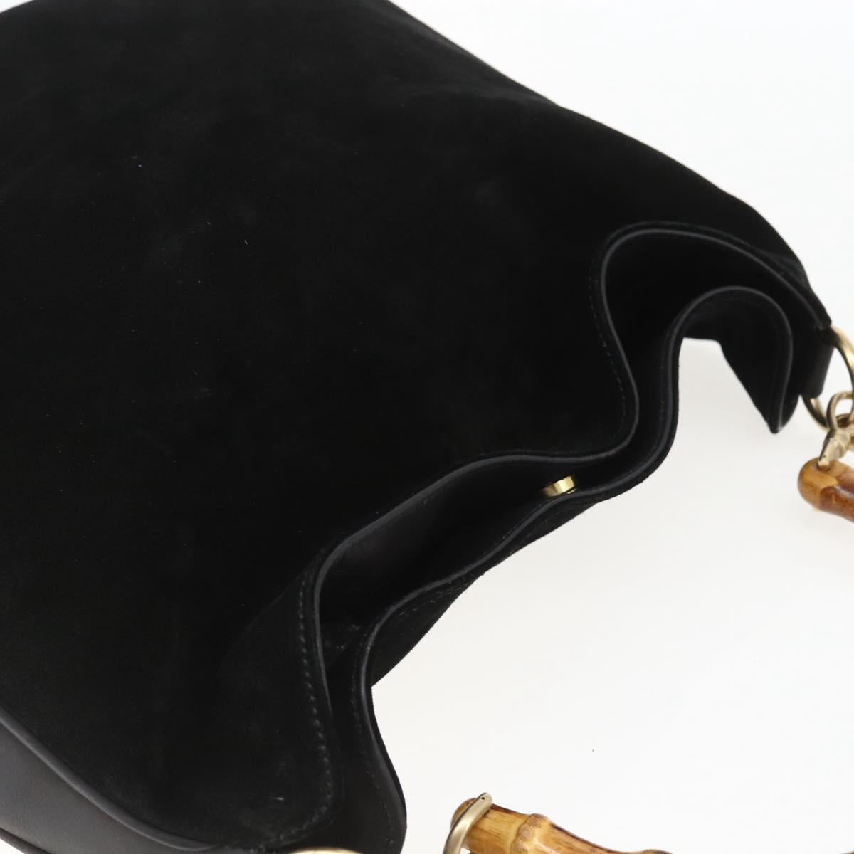 GUCCI Bamboo Shoulder Bag Suede 2way Black Gold 001 1577 2123 Auth 151425