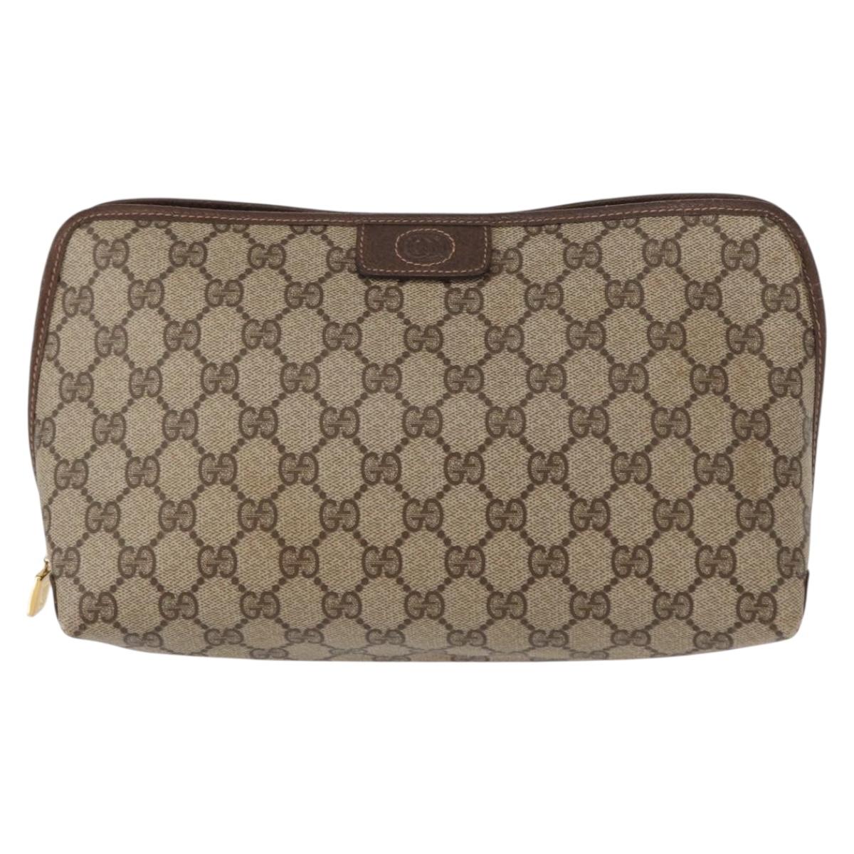 GUCCI GG Supreme Clutch Bag PVC Beige Gold Auth 151426