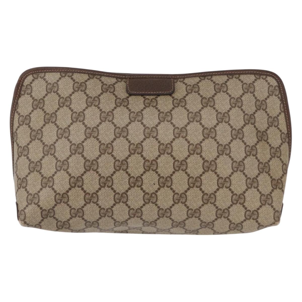 GUCCI GG Supreme Clutch Bag PVC Beige Gold Auth 151426