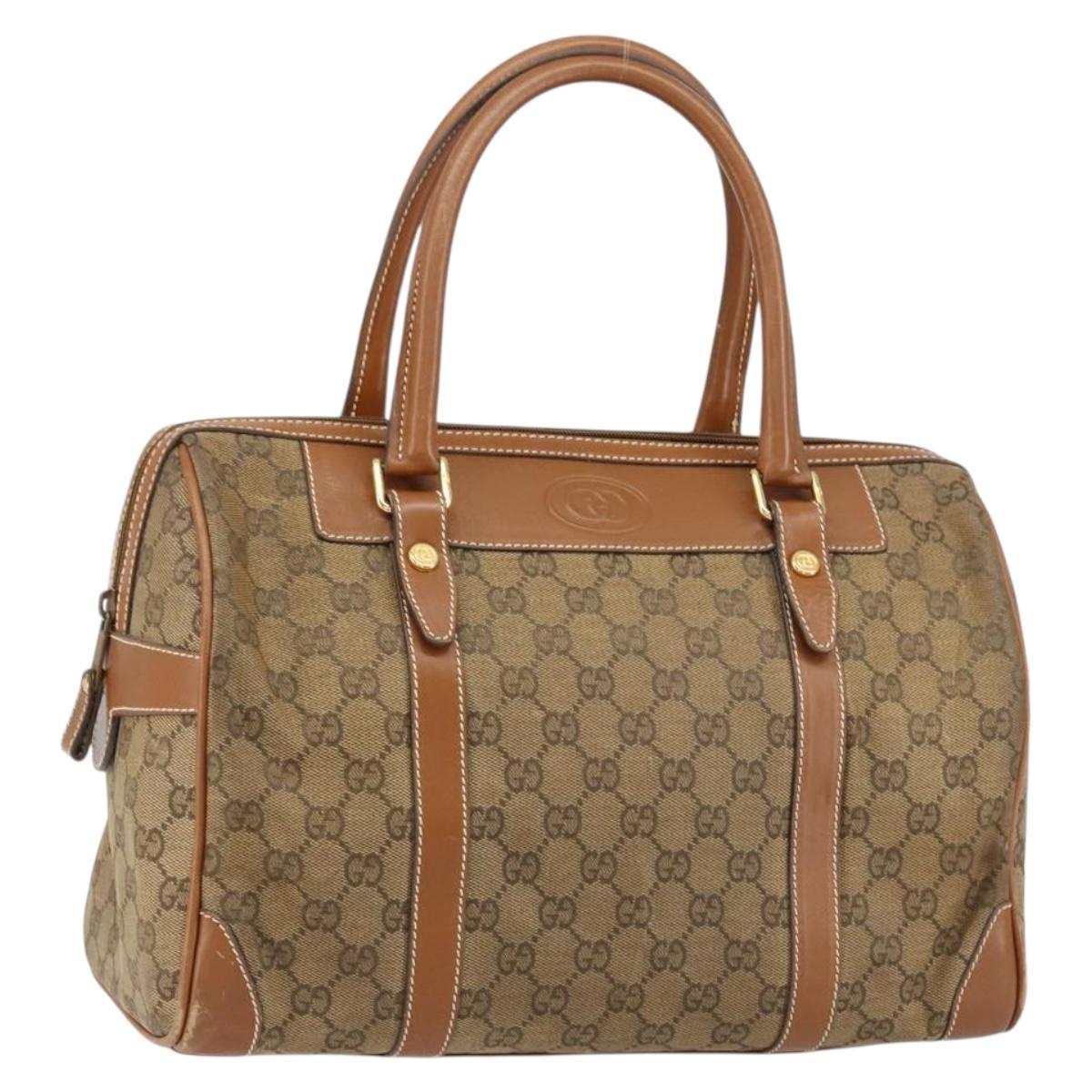 GUCCI GG Canvas Boston Bag Beige Gold Auth 151430