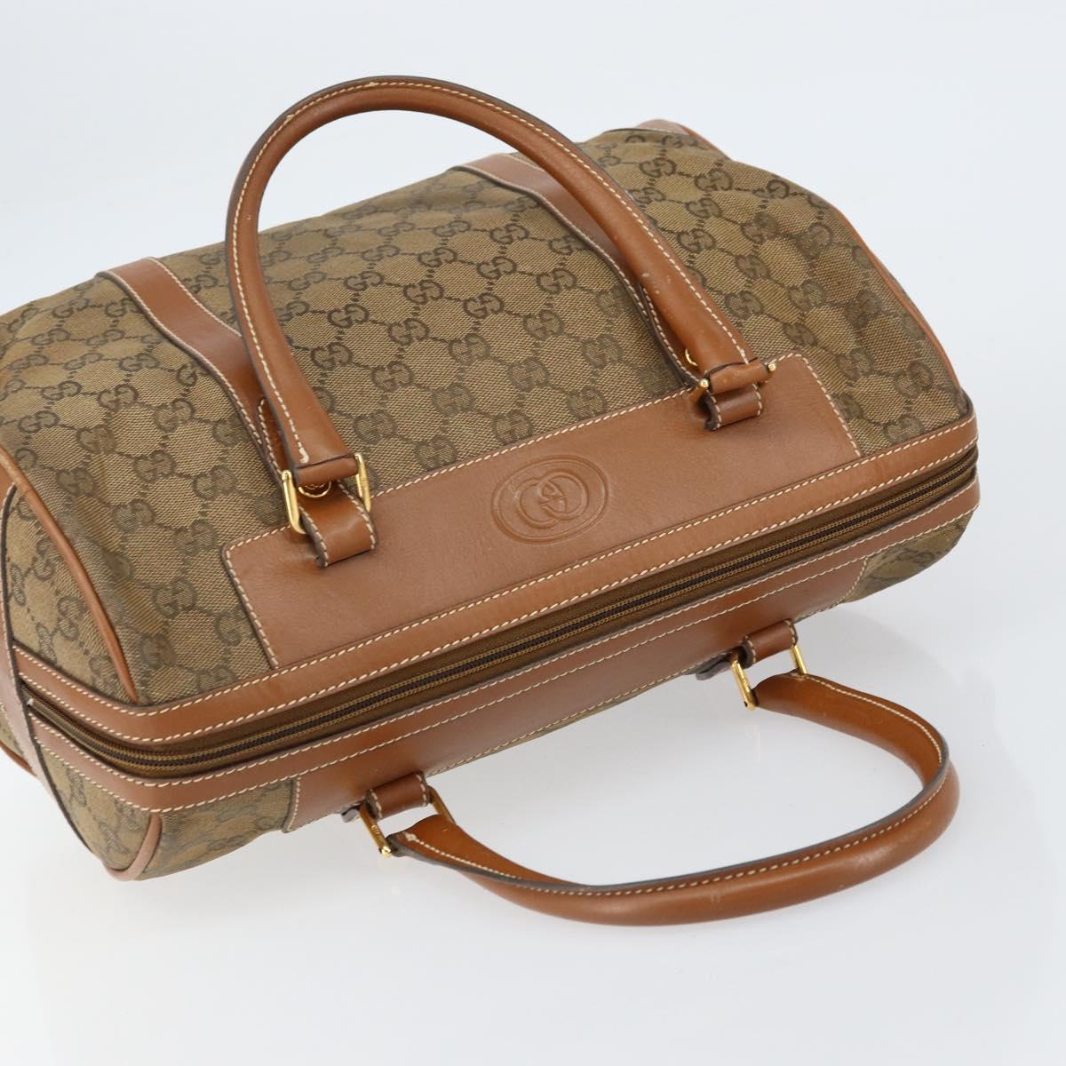GUCCI GG Canvas Boston Bag Beige Gold Auth 151430