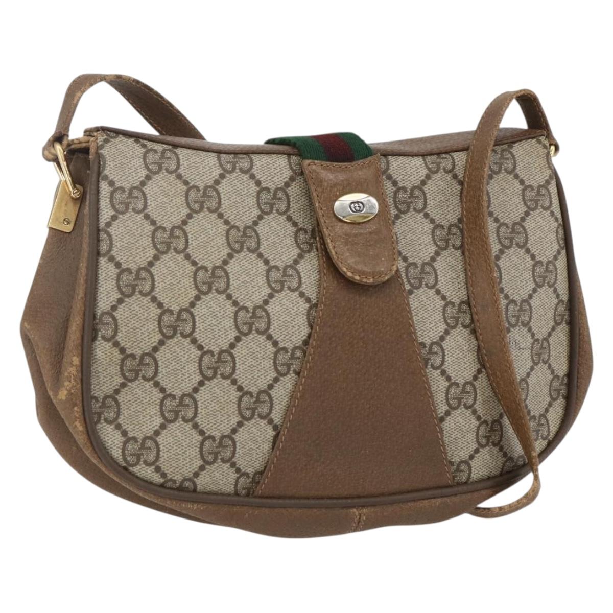 GUCCI GG Supreme Web Sherry Line Bag PVC Beige Gold 116 02 024 Auth 151431