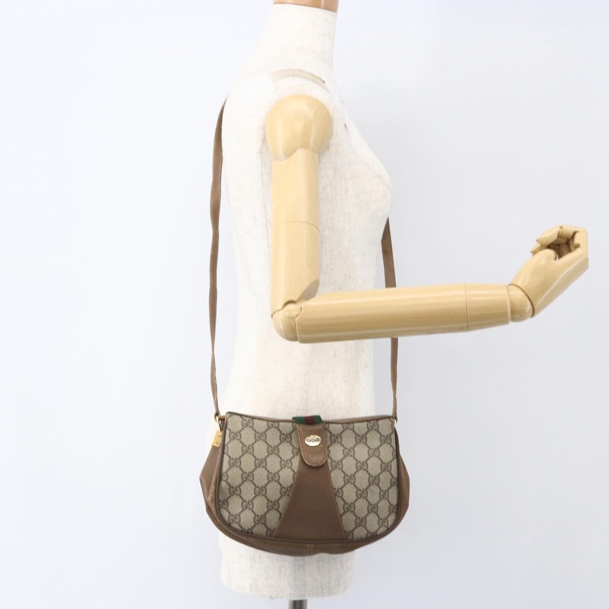 GUCCI GG Supreme Web Sherry Line Bag PVC Beige Gold 116 02 024 Auth 151431
