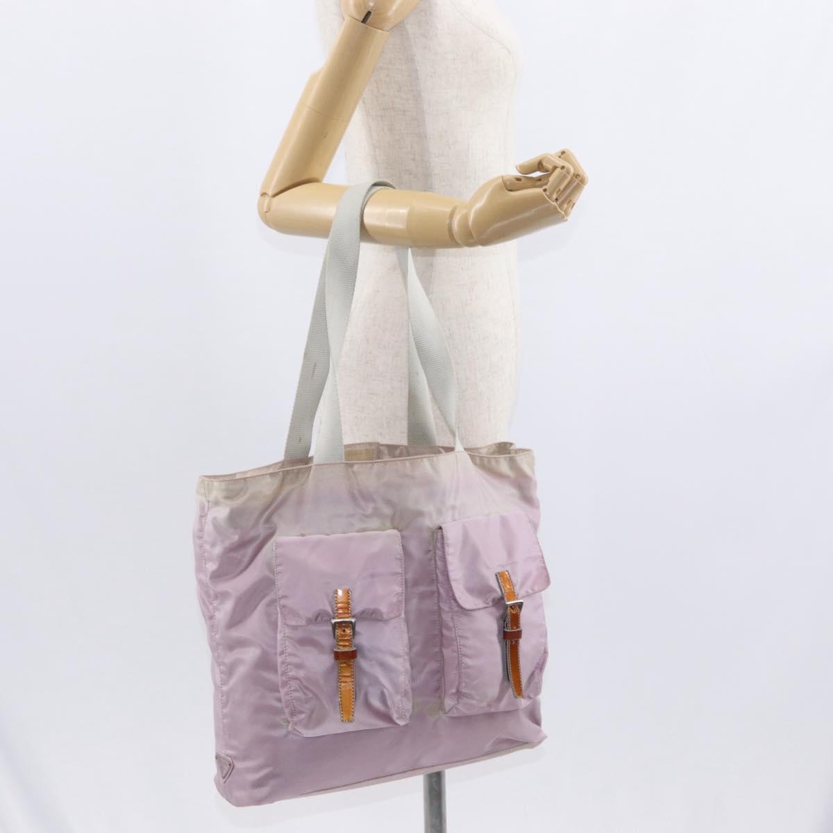 PRADA Tote Bag Nylon Pink Silver Auth 151432