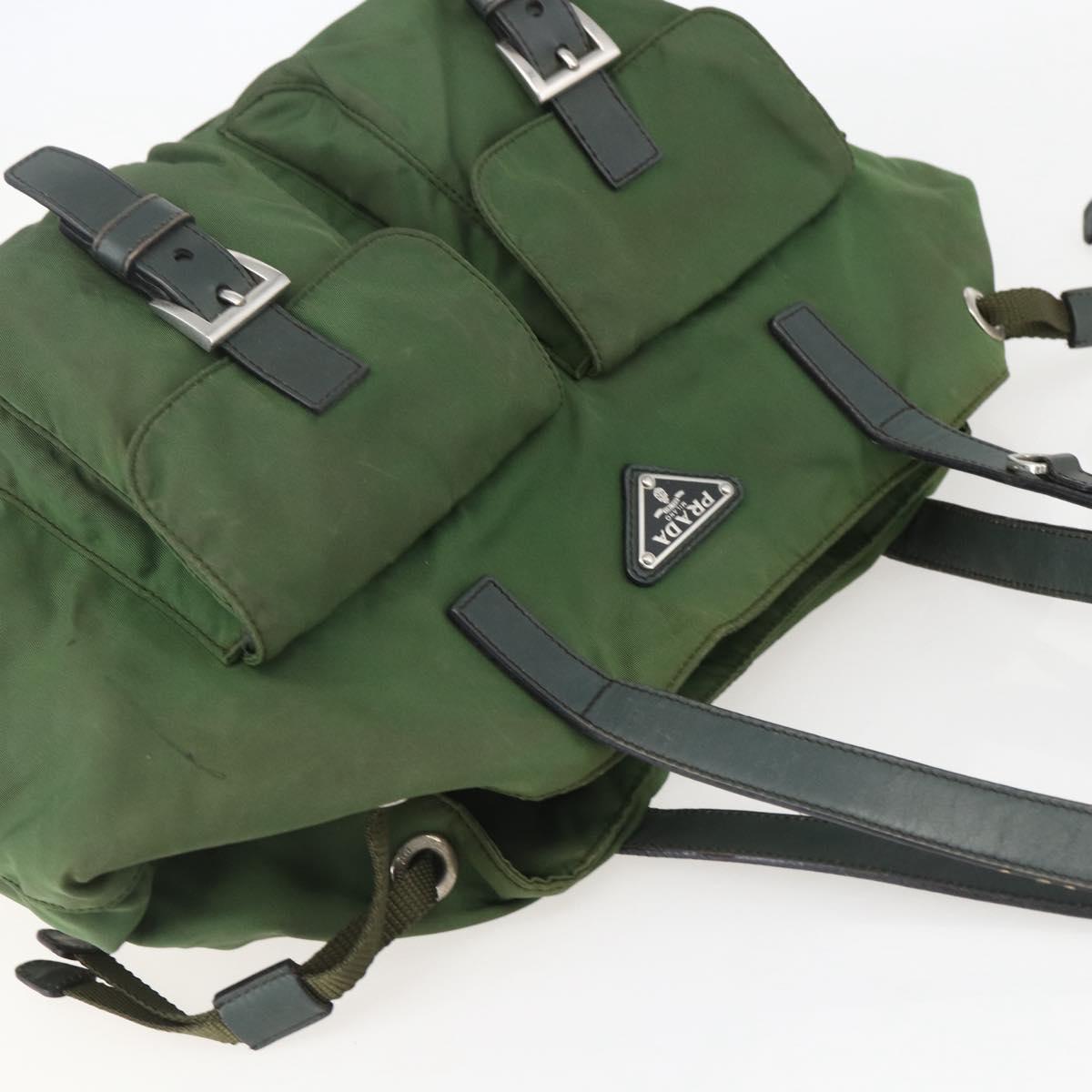 PRADA Hand Bag Nylon Green Silver Auth 151434
