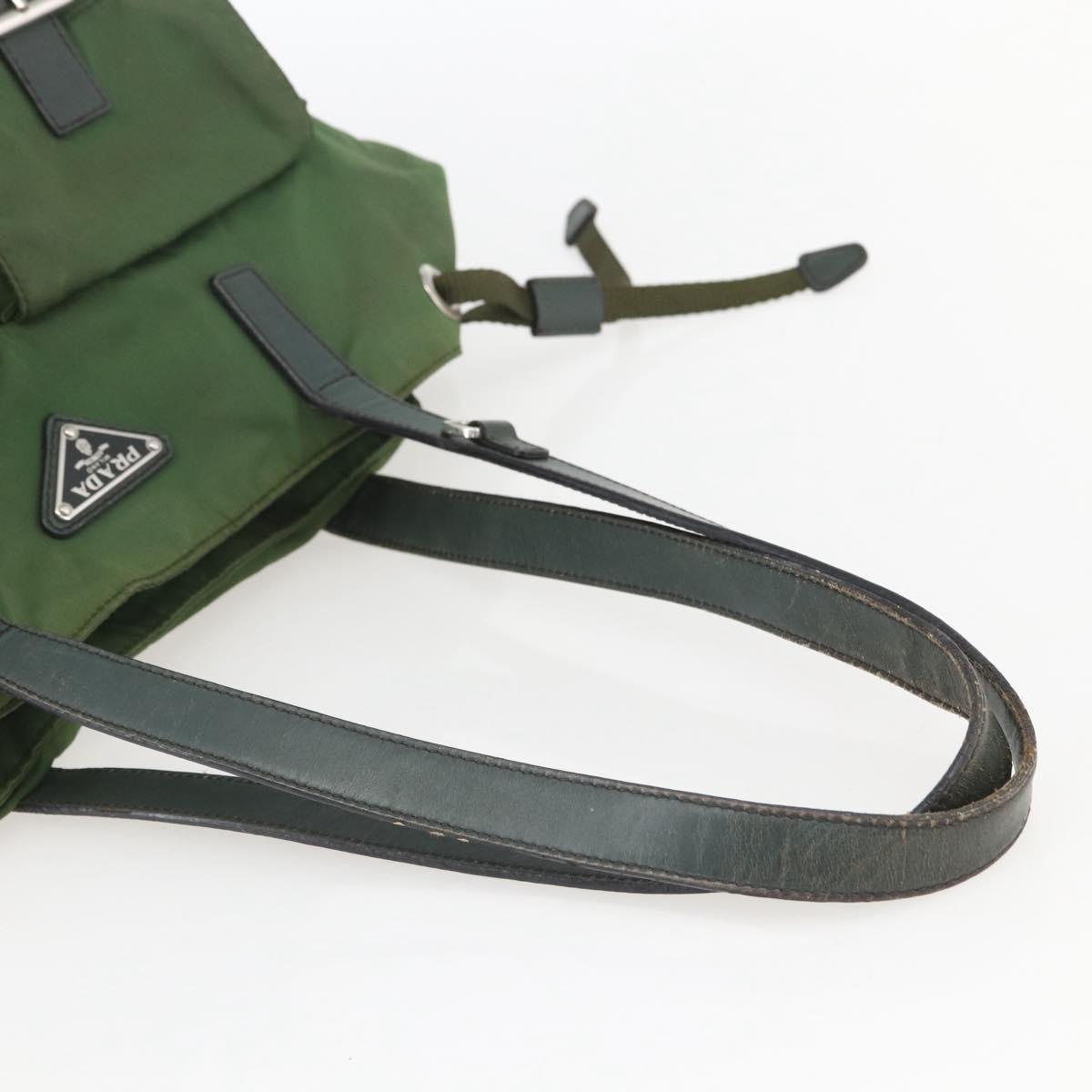 PRADA Hand Bag Nylon Green Silver Auth 151434